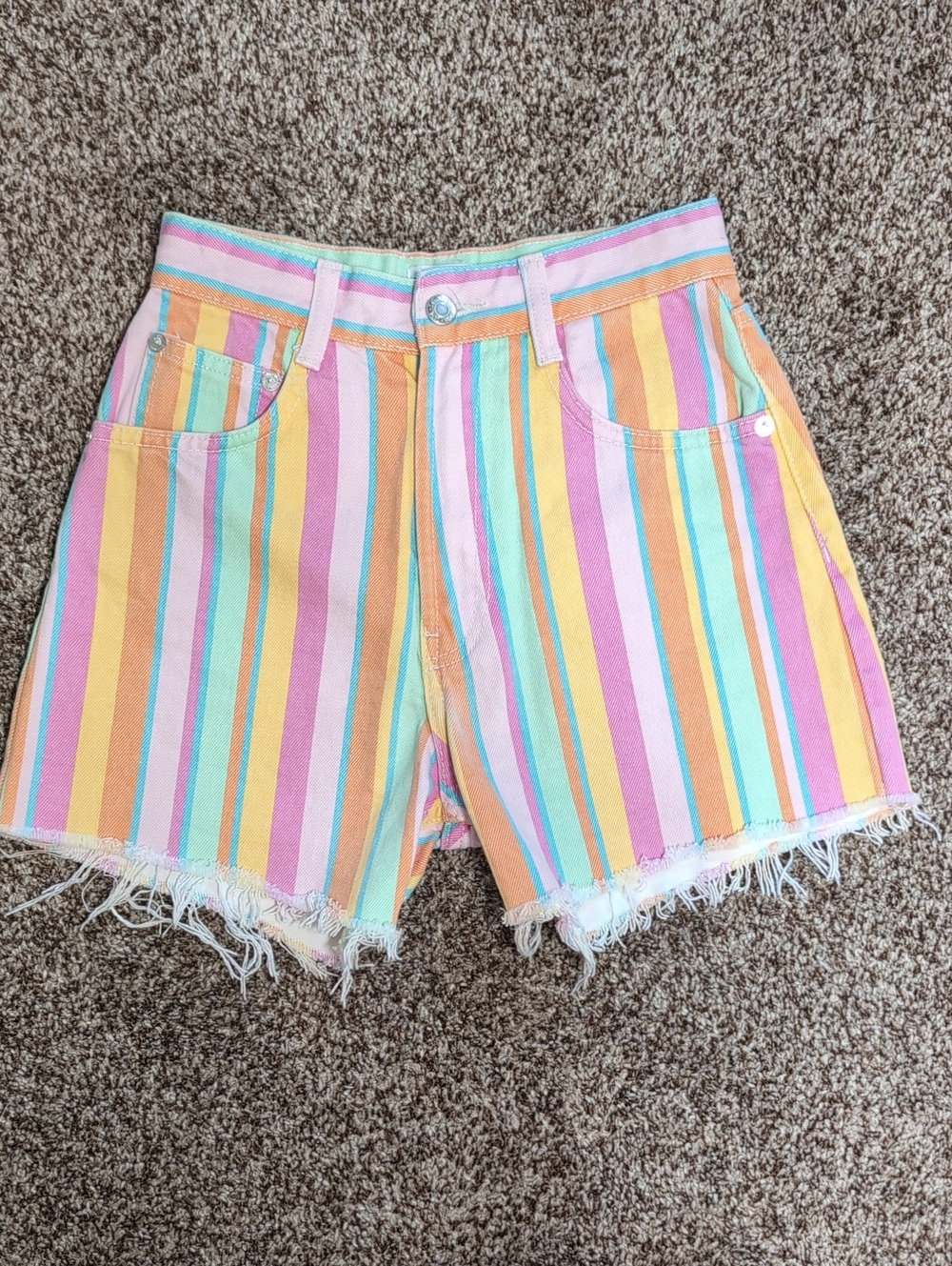 Zara Pastel Rainbow Denim Shorts Size 0